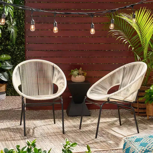 2 Piece Patio Furniture Chairs, Outdoor Rattan Chairs with Metal Legs, Patio Dining Chairs with Woven Backrest for Backyard, Garden, Balcony