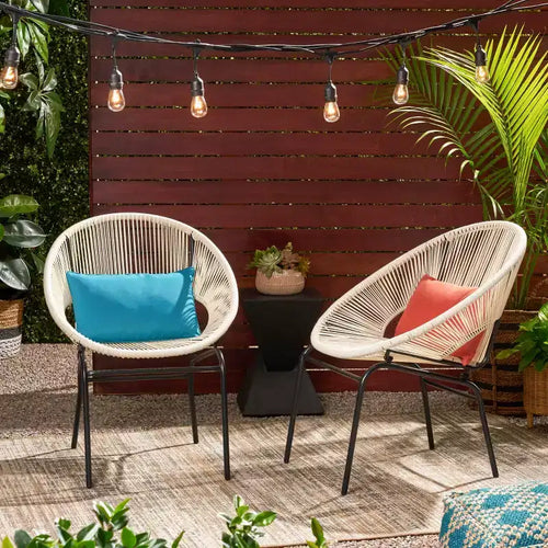 Lot de 2 chaises de patio, chaises d'extérieur en rotin avec pieds en métal, chaises de salle à manger de patio avec dossier tressé pour jardin, cour ou balcon