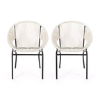 Lot de 2 chaises de patio, chaises d'extérieur en rotin avec pieds en métal, chaises de salle à manger de patio avec dossier tressé pour jardin, cour ou balcon