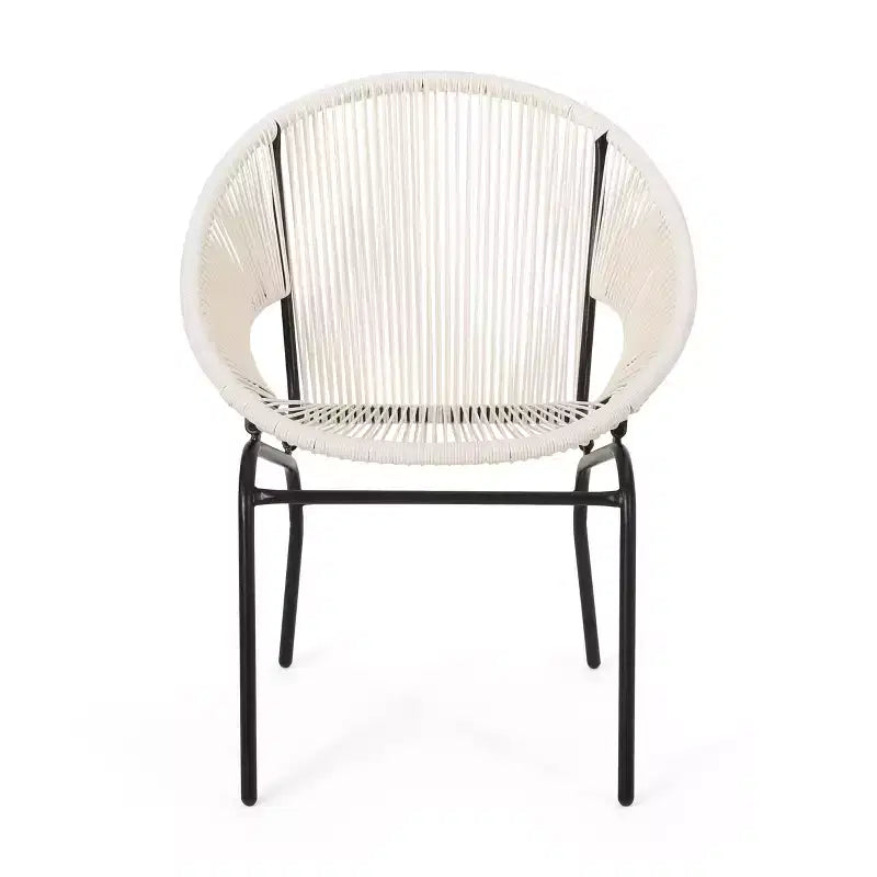 Lot de 2 chaises de patio, chaises d'extérieur en rotin avec pieds en métal, chaises de salle à manger de patio avec dossier tressé pour jardin, cour ou balcon