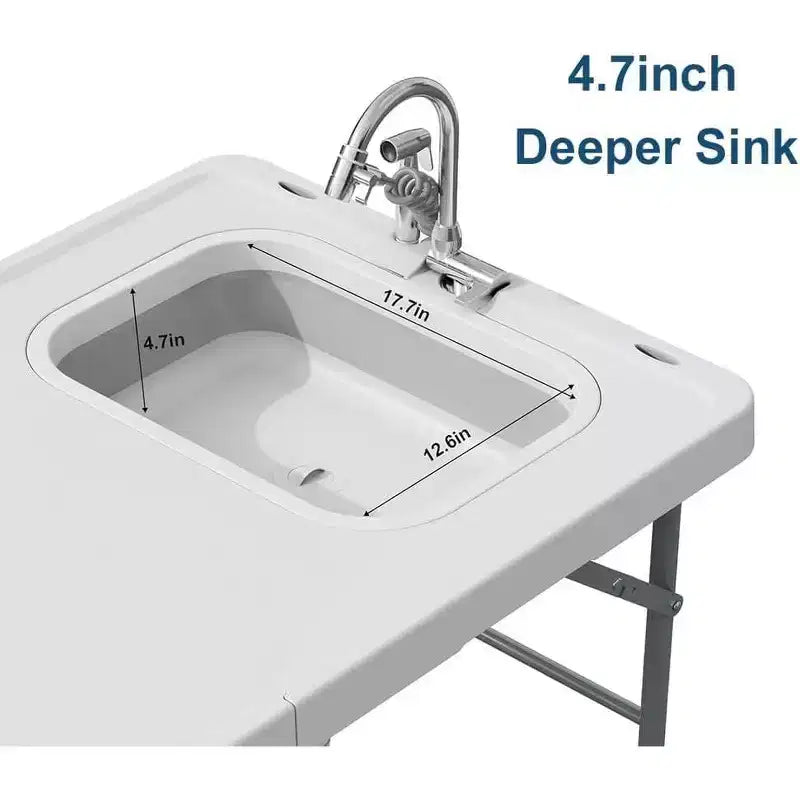 Table de nettoyage de poisson pliante avec évier pliable, table de camping portable et station de nettoyage de poisson, évier de camping avec tuyau de vidange de robinet et pulvérisateur
