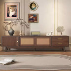 Meuble TV PexFix de style Mid-Century Moderne pour TV 80 pouces Meuble de rangement avec portes coulissantes et tiroirs Table TV avec espace de rangement pour salon/chambre Marron