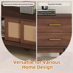 Meuble TV PexFix de style Mid-Century Moderne pour TV 80 pouces Meuble de rangement avec portes coulissantes et tiroirs Table TV avec espace de rangement pour salon/chambre Marron