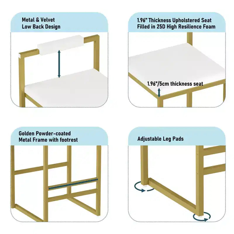 Okak Lot de 2 tabourets de bar modernes en velours rembourrés avec repose-pieds et base robuste, chaises de salle à manger hauteur comptoir rembourrées