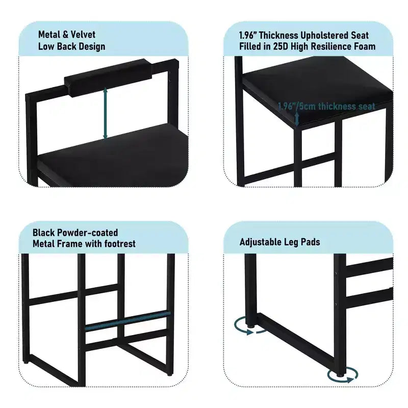 Okak Lot de 2 tabourets de bar modernes en velours rembourrés avec repose-pieds et base robuste, chaises de salle à manger hauteur comptoir rembourrées