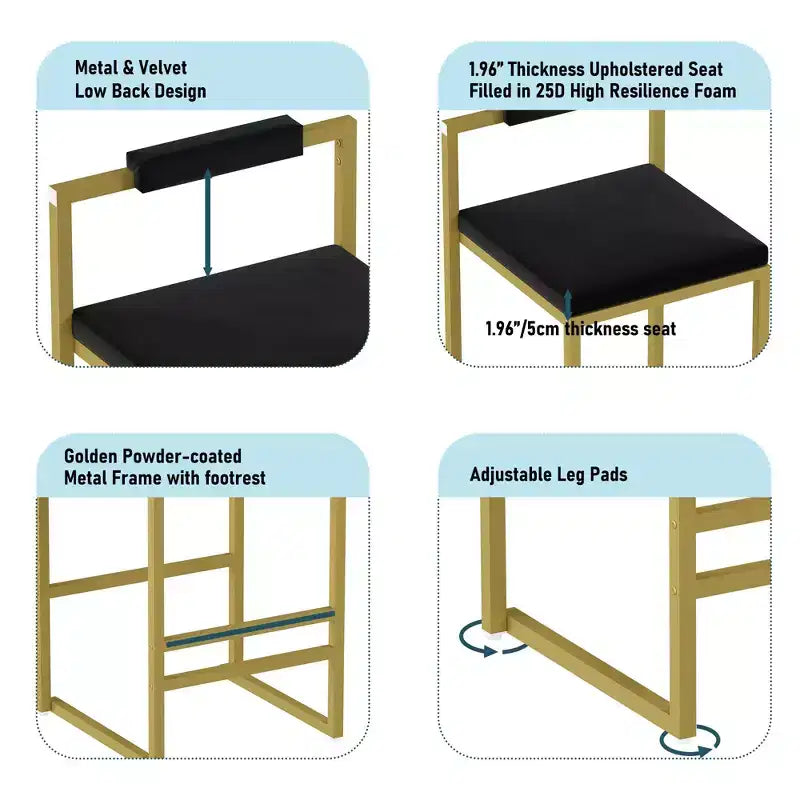 Okak Lot de 2 tabourets de bar modernes en velours rembourrés avec repose-pieds et base robuste, chaises de salle à manger hauteur comptoir rembourrées