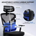 Chaise de bureau ergonomique à dossier haut, chaise de jeu en maille respirante avec support lombaire réglable et accoudoirs 3D