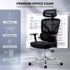 Chaise de bureau ergonomique à dossier haut, chaise de jeu en maille respirante avec support lombaire réglable et accoudoirs 3D