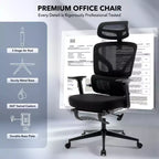 Chaise de bureau ergonomique à dossier haut, chaise de jeu en maille respirante avec support lombaire réglable et accoudoirs 3D