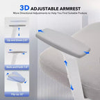 Chaise de bureau ergonomique à dossier haut, chaise de jeu en maille respirante avec support lombaire réglable et accoudoirs 3D