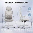 Chaise de bureau ergonomique à dossier haut, chaise de jeu en maille respirante avec support lombaire réglable et accoudoirs 3D