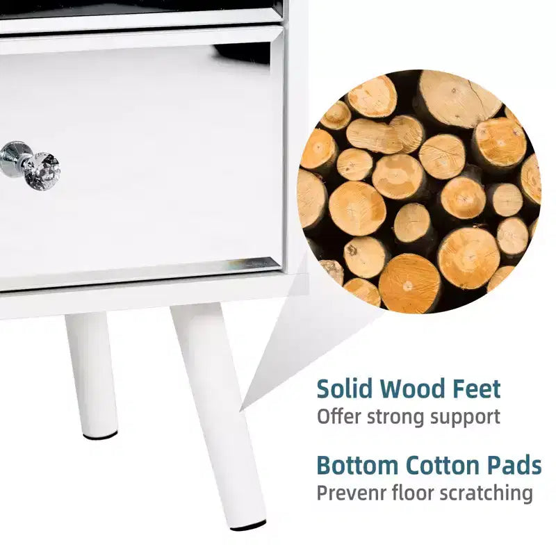 Lot de 2 tables de chevet modernes à 2 tiroirs avec miroirs et pieds en bois massif TYBOATLE - Blanches