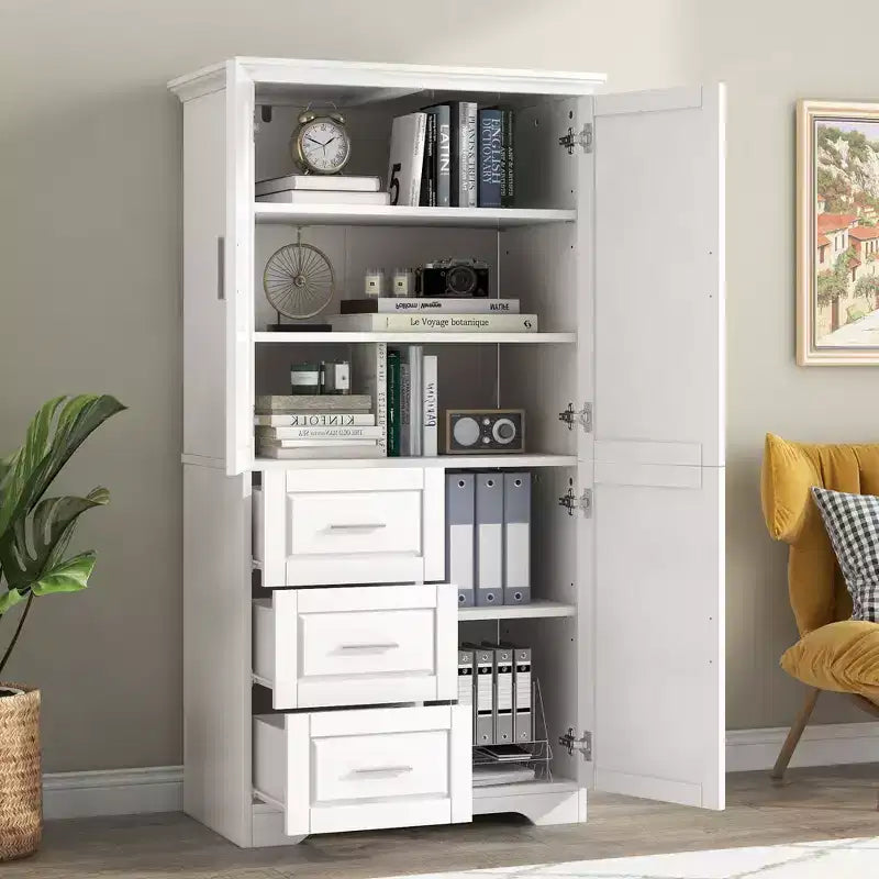 Meuble de rangement haut de salle de bain moderne en bois GDFStudio Sienna avec tiroirs et étagères réglables