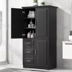 Meuble de rangement haut de salle de bain moderne en bois GDFStudio Sienna avec tiroirs et étagères réglables