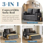 Canapé-lit convertible, canapé-lit escamotable de 142 cm, canapé-lit deux places avec 4 oreillers, chargement USB, porte-gobelets, poches latérales pour salon, chambre à coucher