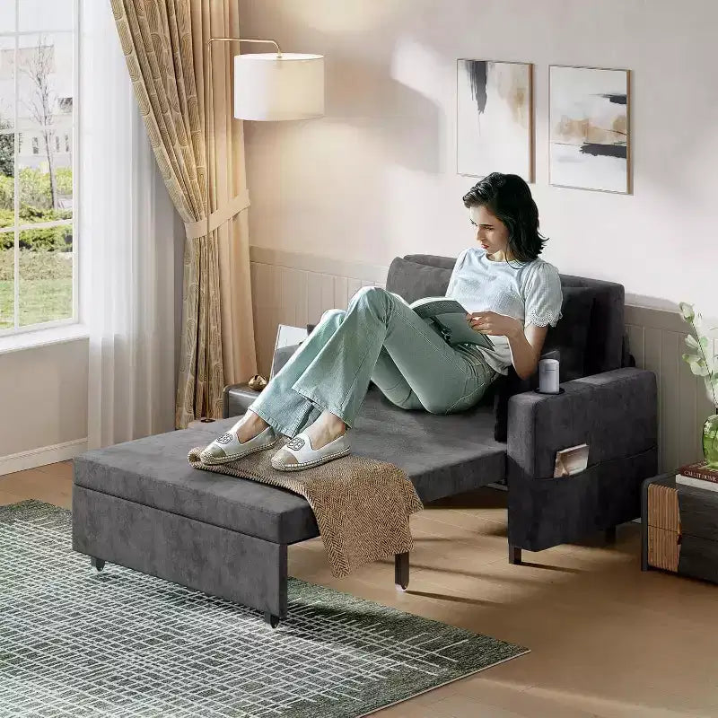 Canapé-lit convertible, canapé-lit escamotable de 142 cm, canapé-lit deux places avec 4 oreillers, chargement USB, porte-gobelets, poches latérales pour salon, chambre à coucher