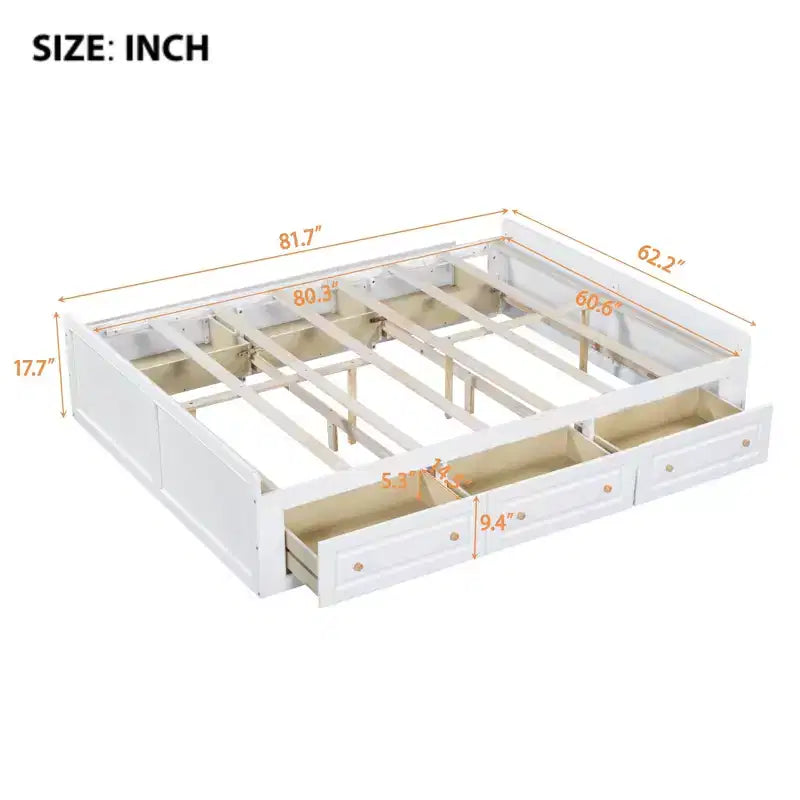 Cadre de lit plateforme queen size en bois Clihome avec 6 tiroirs