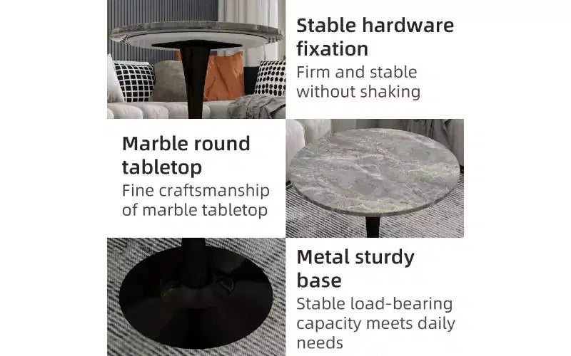 Table basse ronde TUYOHW avec plateau en marbre texturé, table centrale moderne pour salon, table sur pied/table d'appoint de canapé/table à manger pour 2-4 personnes