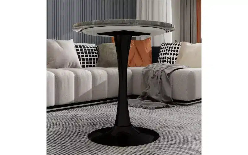 Table basse ronde TUYOHW avec plateau en marbre texturé, table centrale moderne pour salon, table sur pied/table d'appoint de canapé/table à manger pour 2-4 personnes