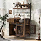 Meuble Crate pour Chien de 31,5 Pouces avec Tiroirs et Station de Charge, Chenil Intérieur à Double Porte avec Rangement, Marron Rustique