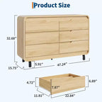Commode à 6 tiroirs pour chambre à coucher, commode en bois moderne de 120 cm de large avec grand espace de rangement en bois, commode pour salon, couloir