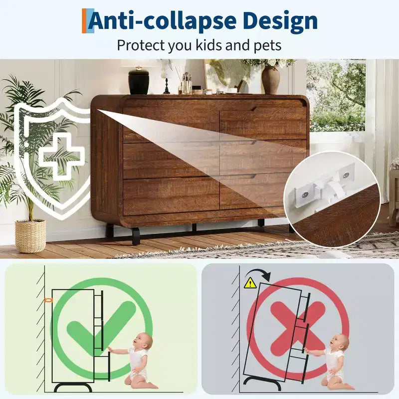 Commode COZONY à 6 tiroirs, 119 cm de large, meuble moderne en bois à coins arrondis, design sans poignée