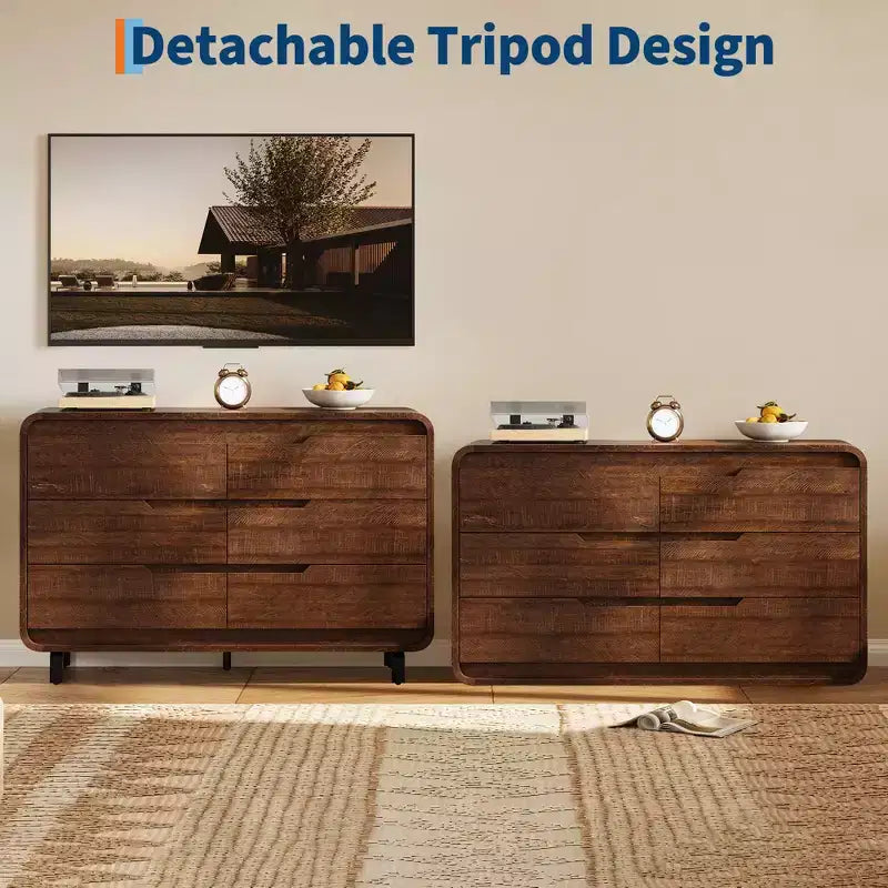 Commode COZONY à 6 tiroirs, 119 cm de large, meuble moderne en bois à coins arrondis, design sans poignée