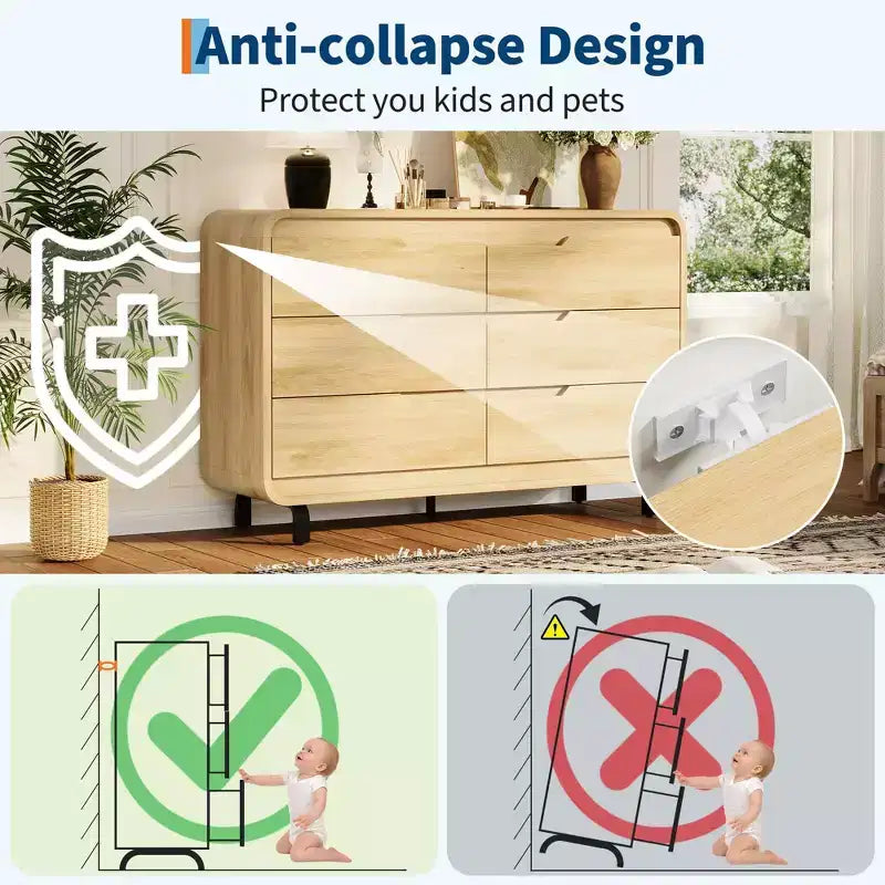 Commode COZONY à 6 tiroirs, 119 cm de large, meuble moderne en bois à coins arrondis, design sans poignée