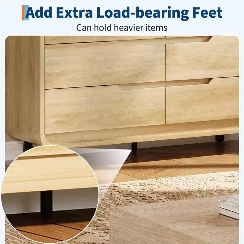Commode COZONY à 6 tiroirs, 119 cm de large, meuble moderne en bois à coins arrondis, design sans poignée
