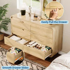 Commode COZONY à 6 tiroirs, 119 cm de large, meuble moderne en bois à coins arrondis, design sans poignée