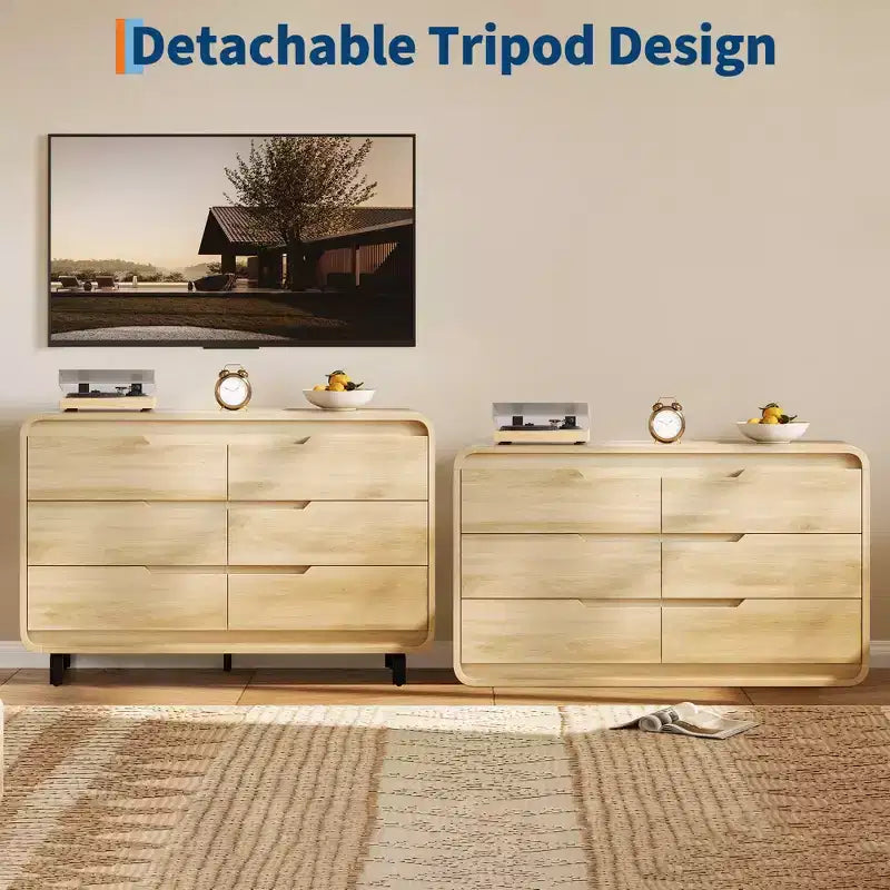 Commode COZONY à 6 tiroirs, 119 cm de large, meuble moderne en bois à coins arrondis, design sans poignée