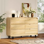 COZONY 47 Wide 6 Drawer Dresser, Modern Wooden Round Corner Cabinet Chest, Handleless Design