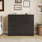 COZONY Multifunctional Wooden Dresser, 43.3 H 2-Door Wardrobe with 4 Drawers & Hanging Rod for Bedroom