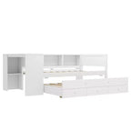 Lit de repos jumeau/double avec lit gigogne, cadre de lit en bois avec bureau, tiroirs de rangement et étagères, pas besoin de sommier tapissier - ModernLuxe