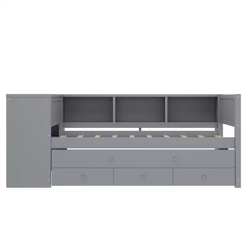 Lit de repos jumeau/double avec lit gigogne, cadre de lit en bois avec bureau, tiroirs de rangement et étagères, pas besoin de sommier tapissier - ModernLuxe