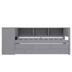 Lit de repos jumeau/double avec lit gigogne, cadre de lit en bois avec bureau, tiroirs de rangement et étagères, pas besoin de sommier tapissier - ModernLuxe