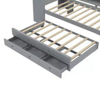 Lit de repos jumeau/double avec lit gigogne, cadre de lit en bois avec bureau, tiroirs de rangement et étagères, pas besoin de sommier tapissier - ModernLuxe