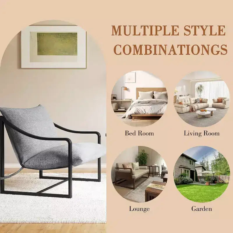 COZONY Fauteuil d'appoint moderne, fauteuil de lecture à cadre métallique, accoudoirs, coussin en mousse souple, capacité de 127 kg, fauteuil rembourré en toile pour salon, chambre à coucher, lounge
