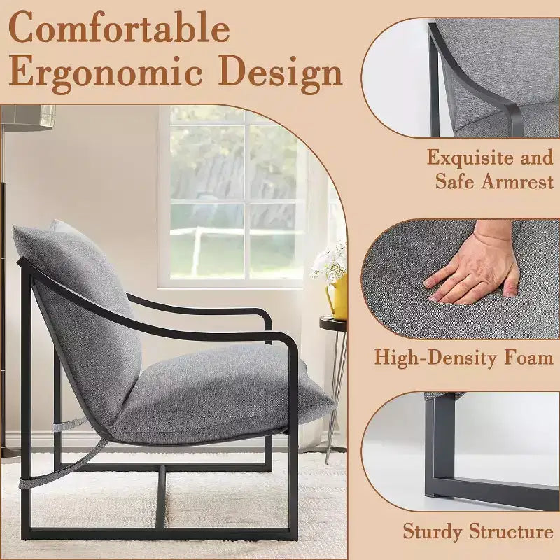 COZONY Fauteuil d'appoint moderne, fauteuil de lecture à cadre métallique, accoudoirs, coussin en mousse souple, capacité de 127 kg, fauteuil rembourré en toile pour salon, chambre à coucher, lounge