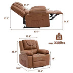 Fauteuil inclinable de massage surdimensionné pour adultes, canapé individuel chauffant en cuir PU avec vibrations et chaleur, poche latérale, canapé inclinable (marron)