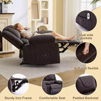 Fauteuil inclinable de massage surdimensionné pour adultes, canapé individuel chauffant en cuir PU avec vibrations et chaleur, poche latérale, canapé inclinable (marron)