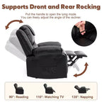Fauteuil inclinable de massage surdimensionné pour adultes, canapé individuel chauffant en cuir PU avec vibrations et chaleur, poche latérale, canapé inclinable (marron)