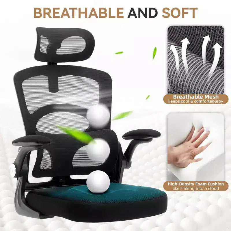 Chaise de bureau ergonomique Chaise de bureau à dossier haut en maille avec appui-tête réglable et roulettes Chaise pivotante pour la maison/le bureau/la salle de jeux