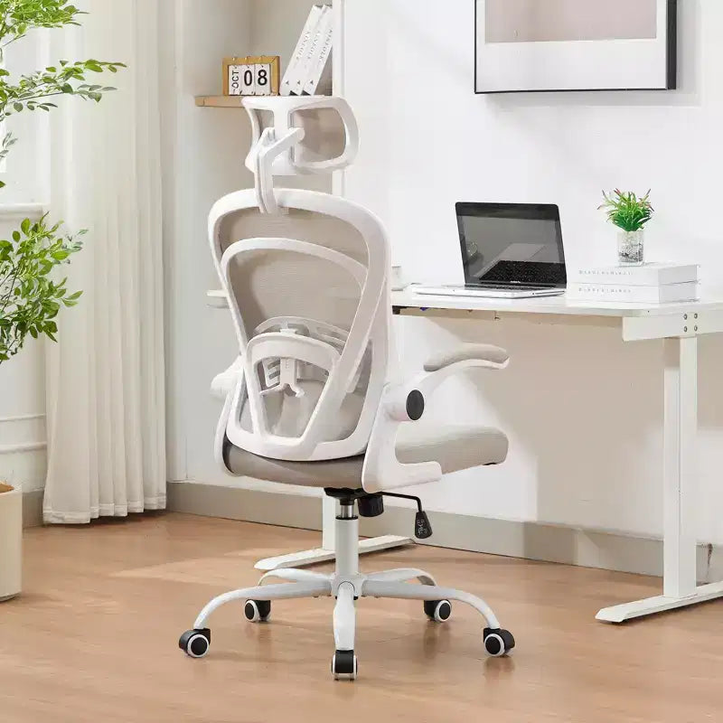 Chaise de bureau ergonomique avec accoudoirs relevables et support lombaire – Chaise de jeu à assise large pour bureau/chambre/domicile