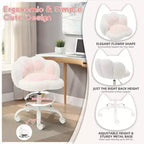 Chaise de bureau pivotante à 360° en forme de patte de chat blanche avec hauteur réglable, coussin moelleux et roulettes – Idéale pour la chambre, la salle de maquillage et le bureau à domicile.