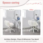 Chaise de bureau pivotante à 360° en forme de patte de chat blanche avec hauteur réglable, coussin moelleux et roulettes – Idéale pour la chambre, la salle de maquillage et le bureau à domicile.