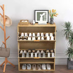 Meuble à chaussures fin et autoportant pour entrée avec 2 tiroirs basculants et étagère inférieure ouverte, organisateur de rangement à chaussures étroit cannelé avec crochets latéraux amovibles