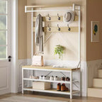 COZONY Coat Rack Shoe Bench, 8 Hooks, Storage Shelf, Wood Look Accent, Entryway Organizer