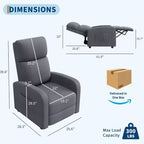 Fauteuil inclinable manuel en tissu de lin, avec poche latérale, dossier haut, coussin épais, inclinable par poussée réglable, chaise longue pour salon, gris