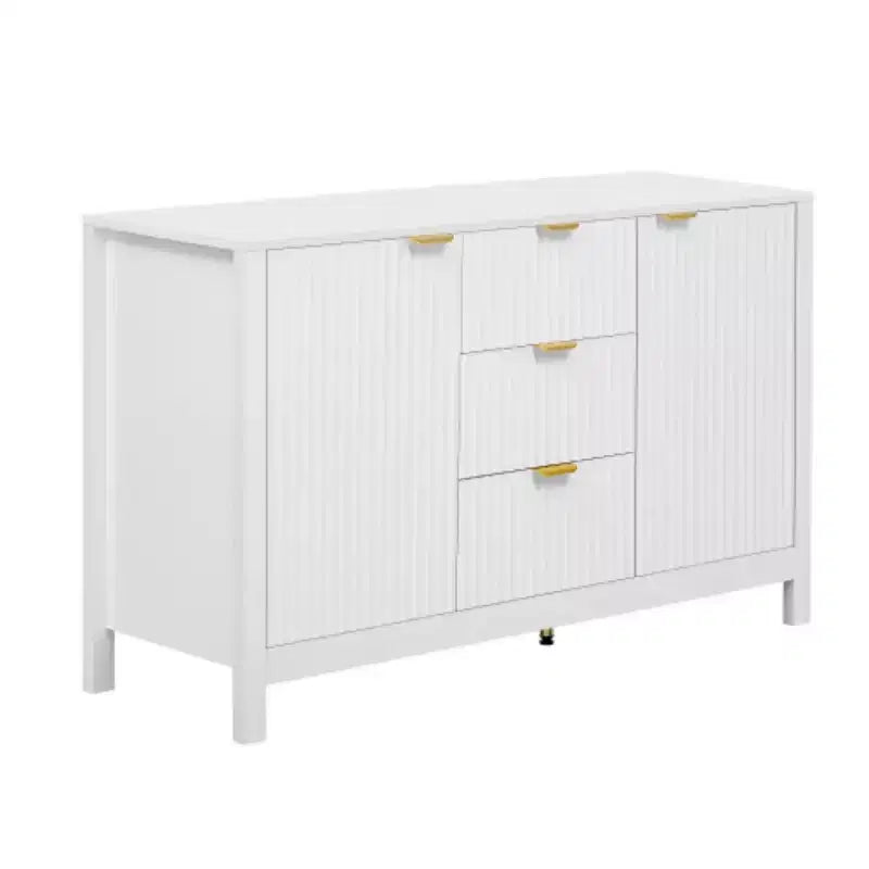 Buffet moderne à vagues 47, meuble de rangement à 3 tiroirs avec texture cannelée, portes à fermeture douce, poignées dorées pour entrée - Panipeachy